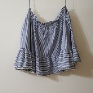 Off shoulder blue stripes shirt